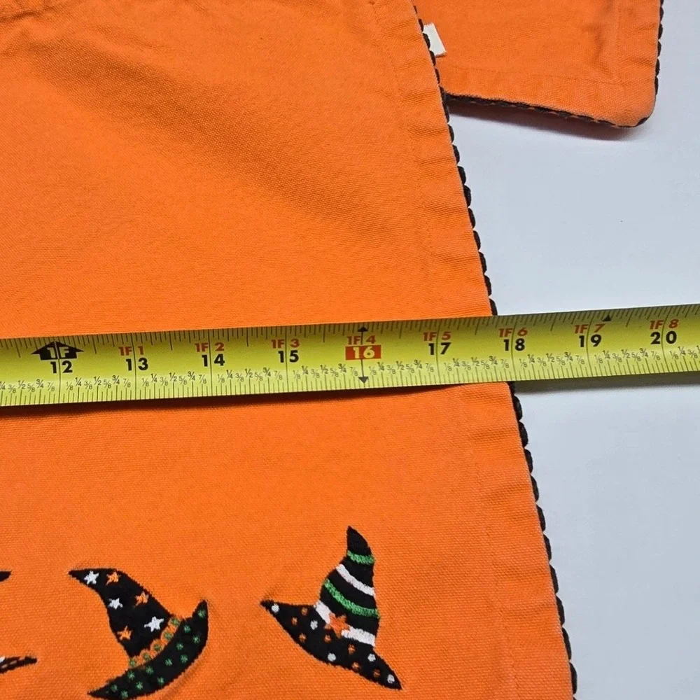 Vintage Placemats Set of 4 Orange Witch Hat Embroidered Halloween Decor Grandma